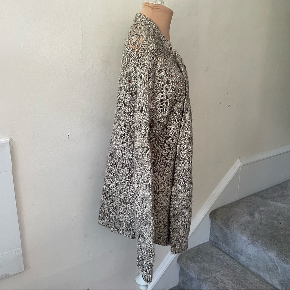 Lucky Brand Beige Wool Blend Woven Long Open Shawl Front Open Cardigan Sweater M - Picture 4 of 7